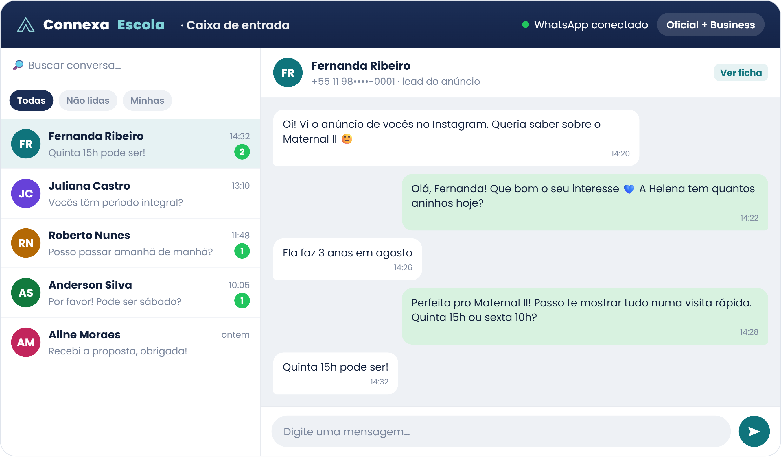 Caixa de entrada WhatsApp unificado